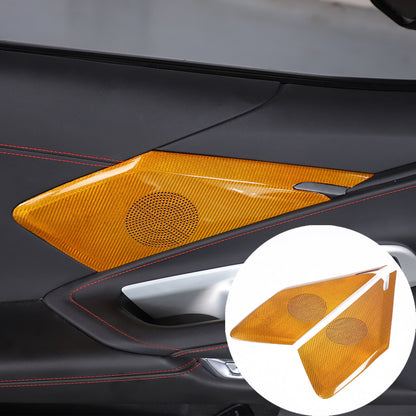 Yellow Real Carbon Fiber Door Sound Speaker Cover Trim For C8 Corvette 1LT 2026 15