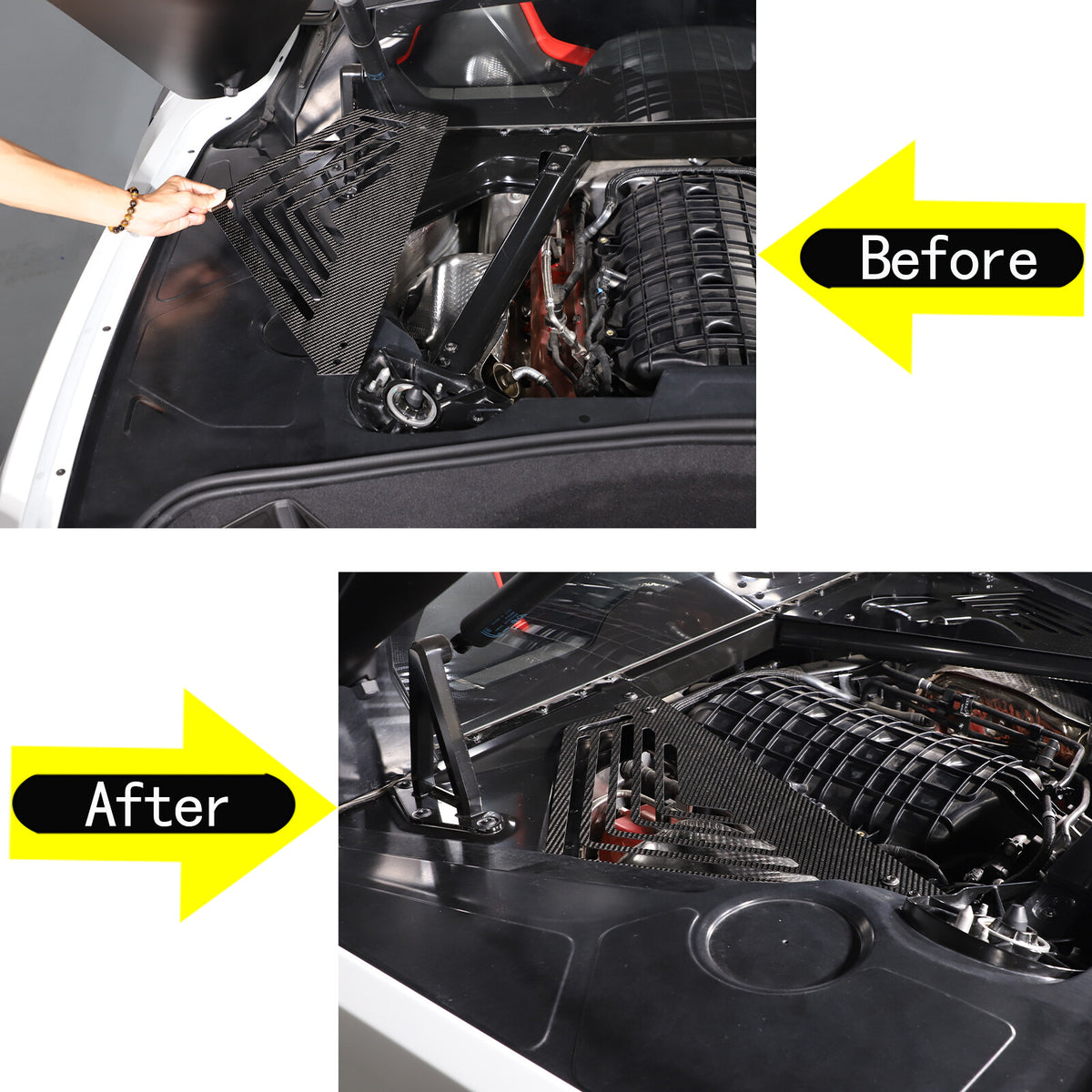 Real Carbon Fiber Engine Bay Tank Panel Cover Frame Trim For Corvette C8 2020-26 - Styles 6-10 19