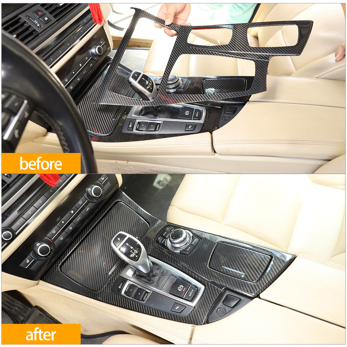 Dry Carbon Fiber For BMW 5 Series F10 2011-2016 Console Gear Box Panel Cover 5