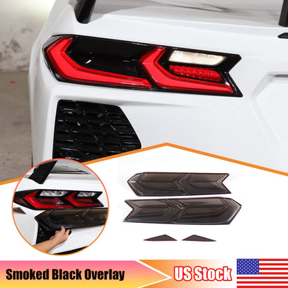 Smoked Blackout Tail Light Lamp Cover Bezel Overlay Trim For Corvette C8 2020+ 1