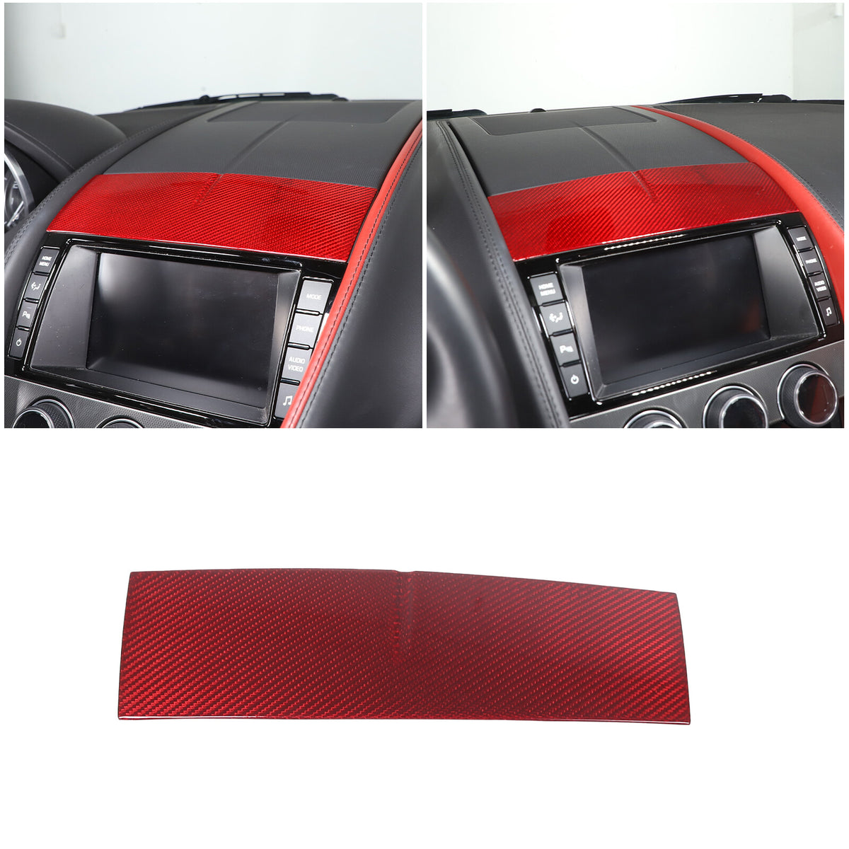 Red Carbon Fiber Console Navigation Upper Panel Cover Trim For Jaguar F-TYPE 13+ 6
