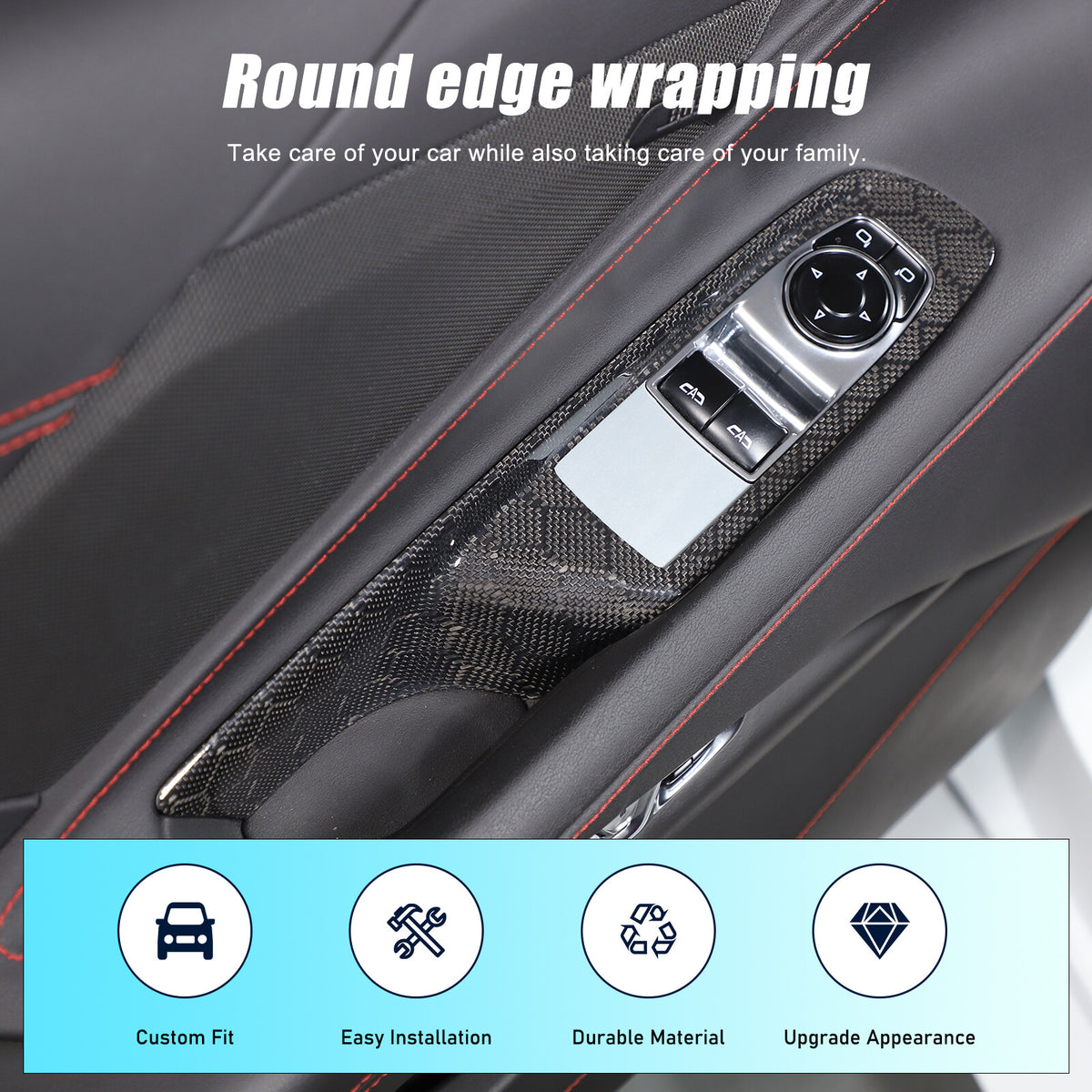 Honeycomb Carbon Fiber Window Lift Switch Panel Trim For Corvette C8 Convertible 13