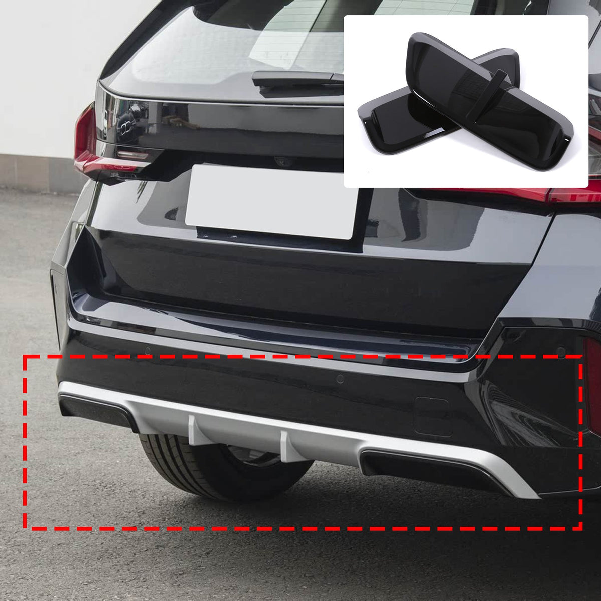 Piano Black Rear Lower Bumper Side Spoiler Trim For BMW X1 U12 23+ Sport US 17