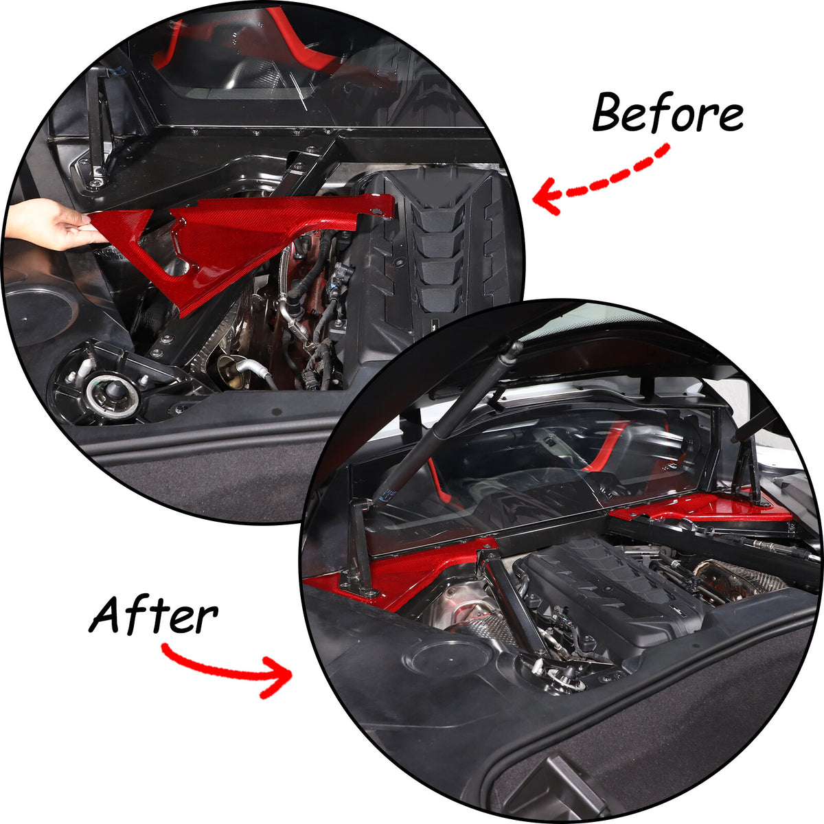Red Real Carbon fiber Front Hood Lift Support Corner Cover For Corvette C8 20-26 9