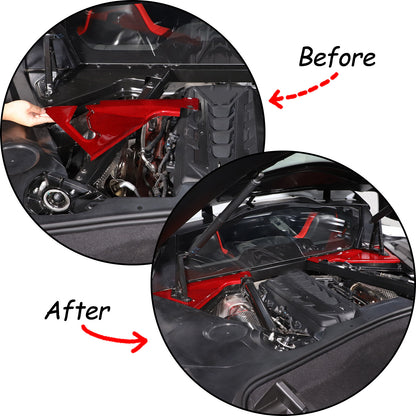 Red Real Carbon fiber Front Hood Lift Support Corner Cover For Corvette C8 20-26 9