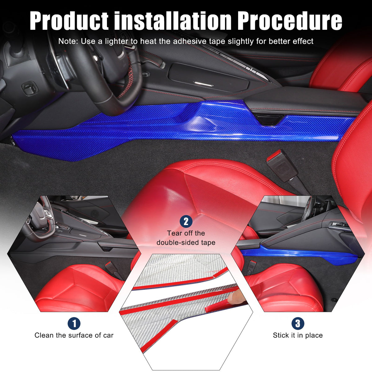 Blue Real Carbon Fiber Lower Armrest Box Panel Trim For Corvette C8 2020+ 24