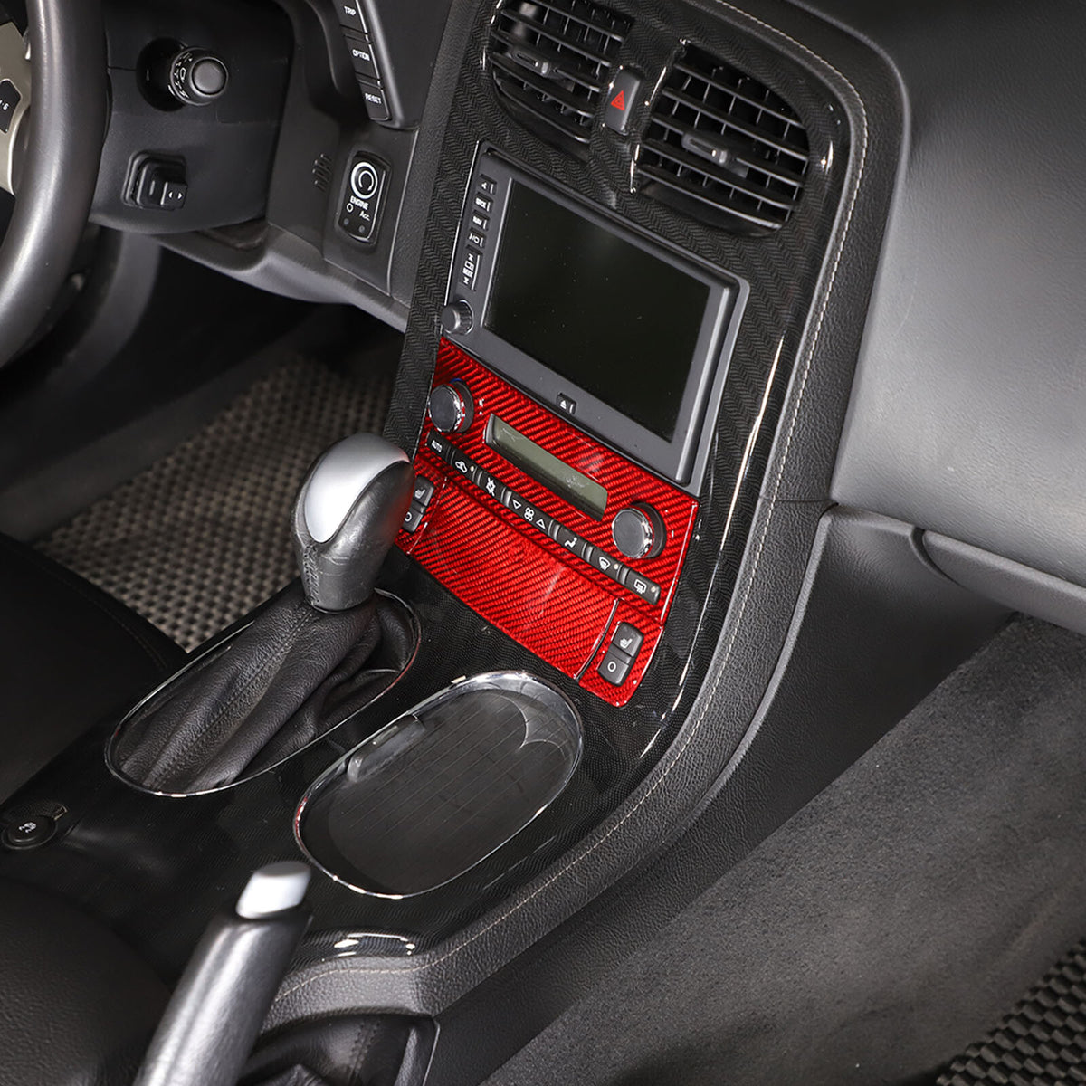 Red Real Carbon Fiber Center Console Air Conditioner Trim For Corvette C6 05-13 14