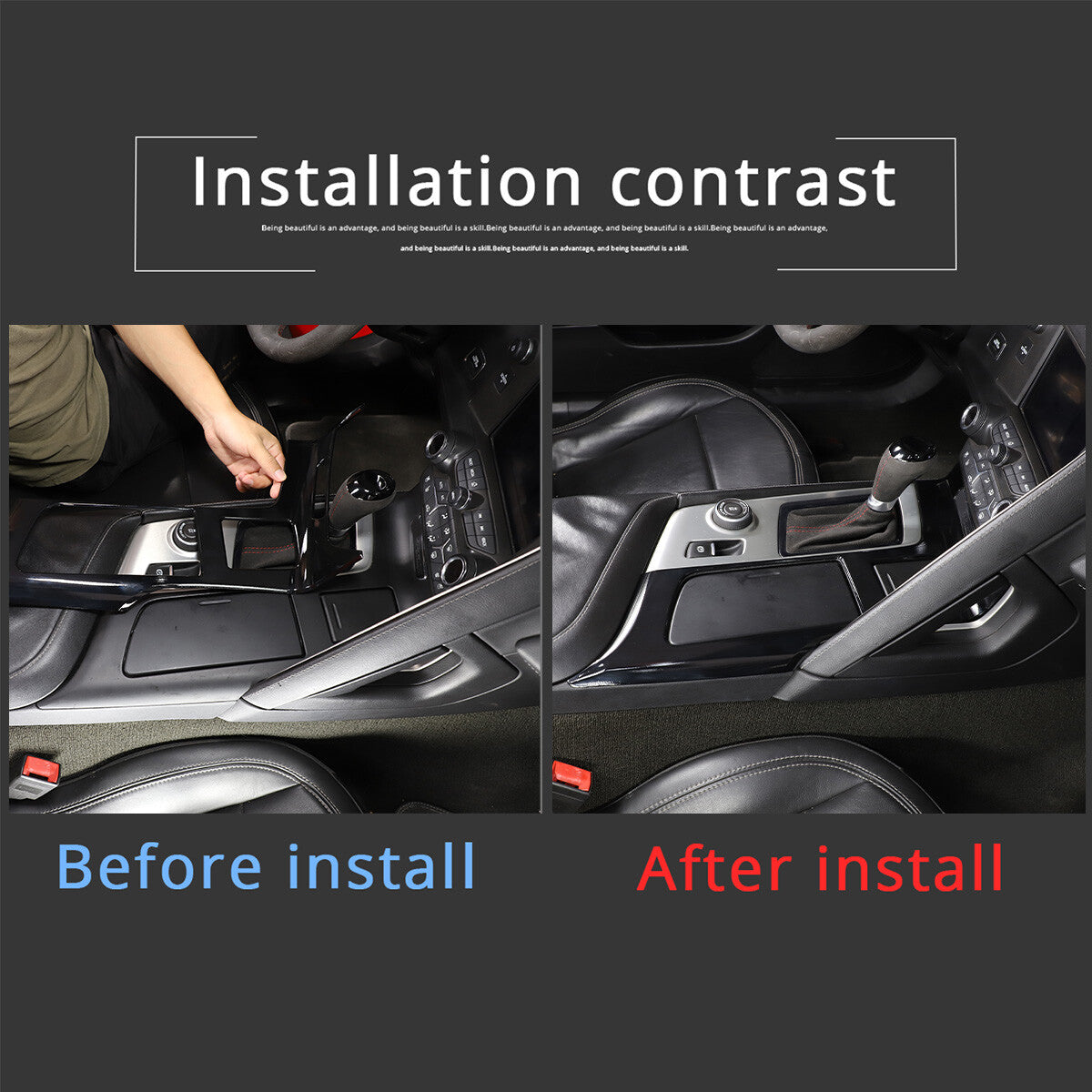 2pcs Glossy Black ABS Interior Gear Shift Panel Cover For Corvette C7 2014-2019 10
