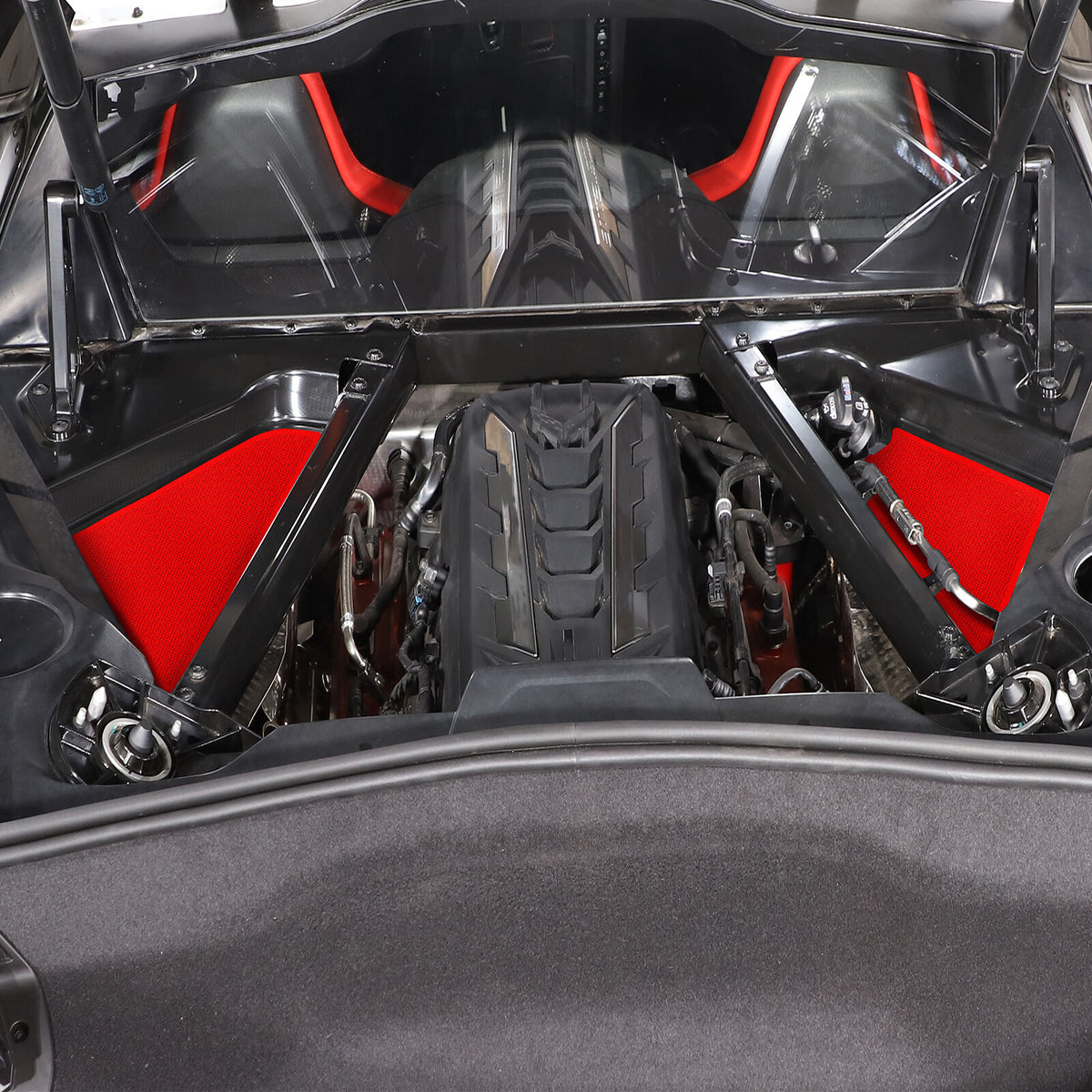 Red Steel Engine Hood Compartment Panel Trim Cover Set For Corvette C8 Z06 20-26 2