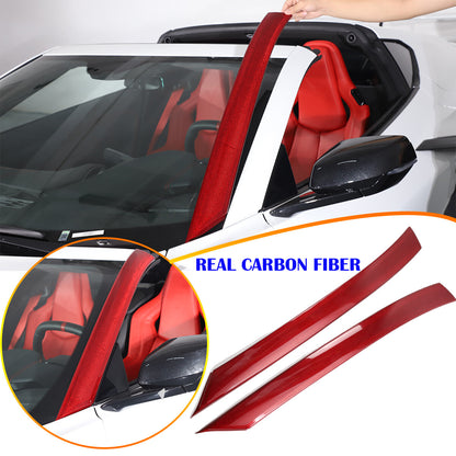 Red Real Carbon Fiber Front Window A Pillar Layover Trim For C8 Corvette Z06 Z51 1