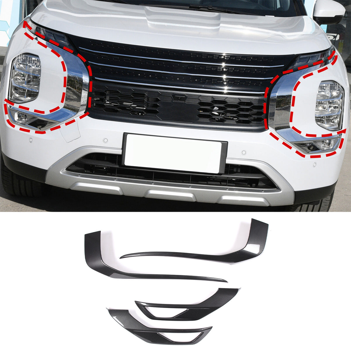 ABS Carbon Fiber Front Side Grille Molding Trim For Mitsubishi Outlander 22-23 3
