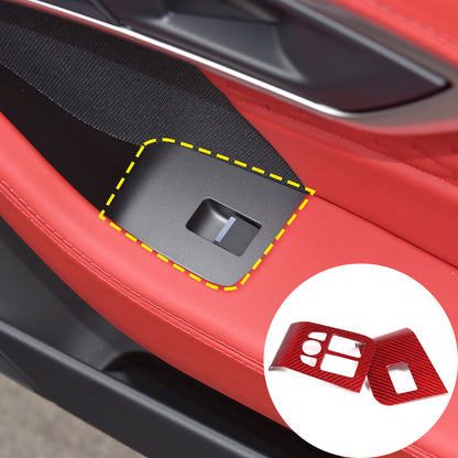 Red Carbon Fiber Window Lift Switch Button Trim Frame For Jaguar F-TYPE 2013-18 15
