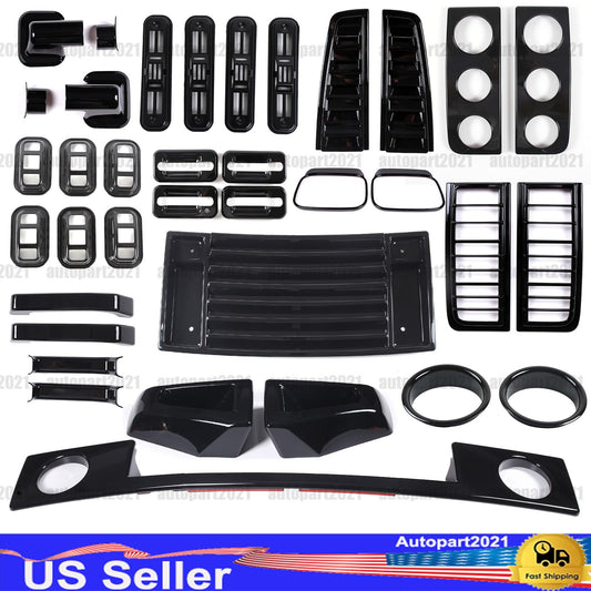 Glossy Piano Black Front Bumper Exterior Trim Cover Set For Hummer H2 2003-2009 - Styles 11-12 1