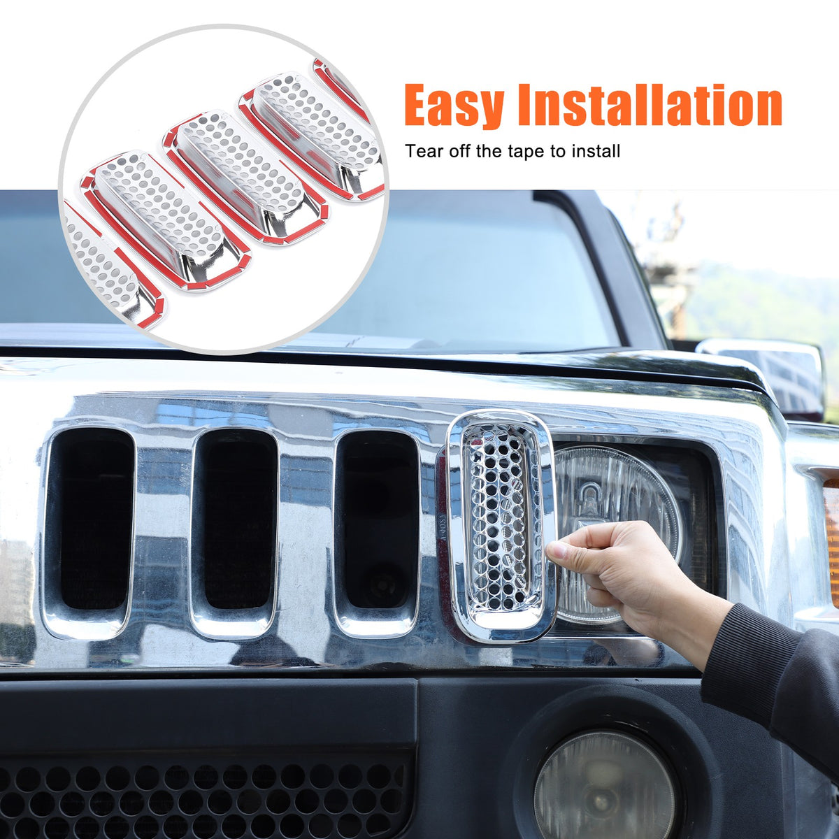 ABS Silver Front Grille Insect Screen Cover For Hummer H3 2005-2009 6