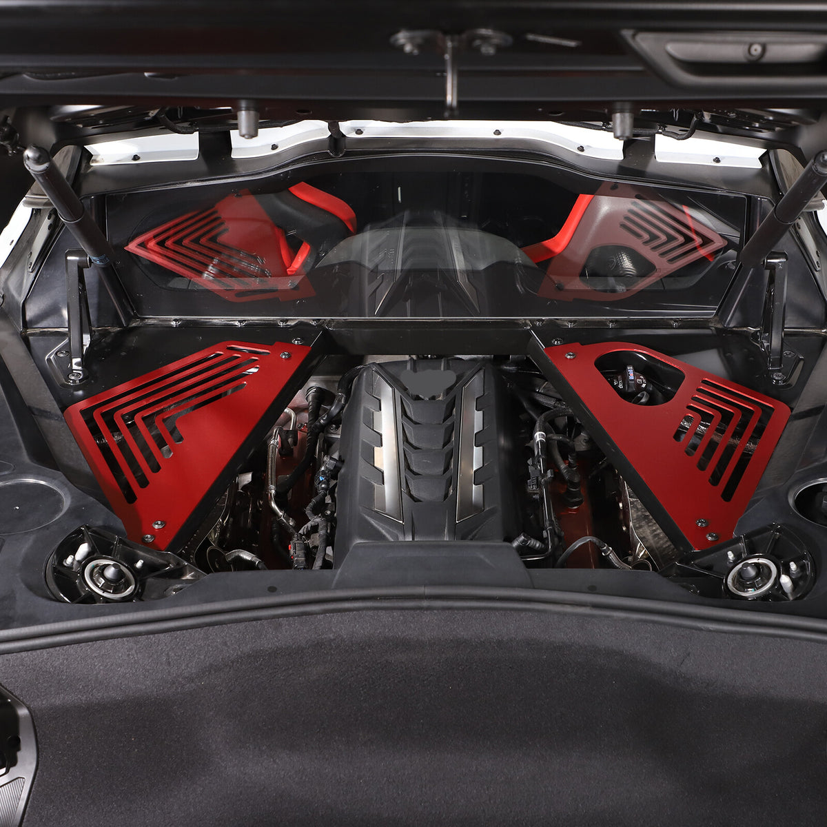 For Corvette C8 2020-2026 Red Aluminum Engine Bay Panel Covers Trims 3