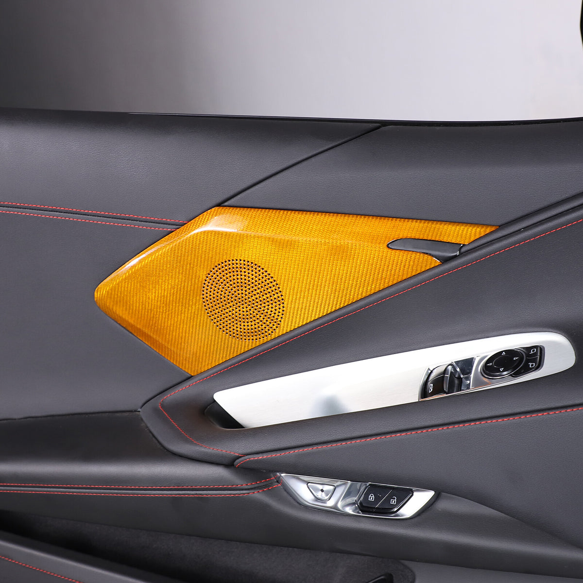 Yellow Real Carbon Fiber Door Sound Speaker Cover Trim For C8 Corvette 1LT 2026 18
