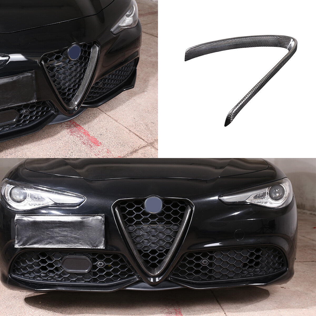 Real Carbon Fiber V-Shape Grille Cover Trim For Alfa Romeo Giulia 2017-2021 1