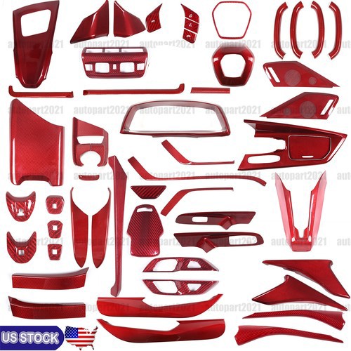Red Real Carbon Fiber Interior Set Decor Trim Set for Corvette C8 Coupe 20-25 1
