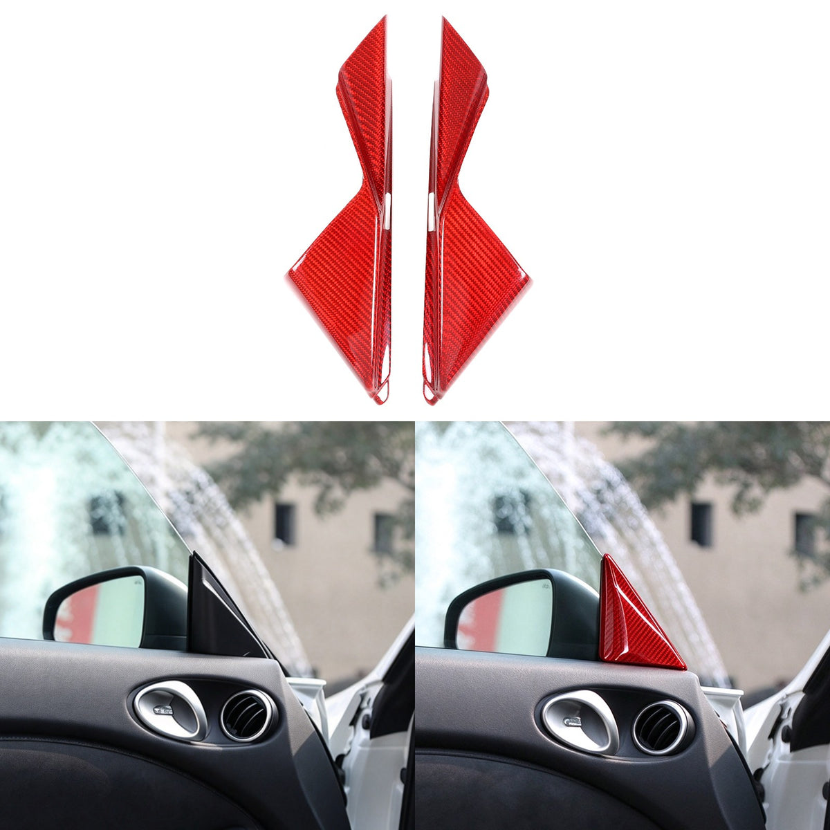 Red Real Carbon Fiber Inner A-Pillar Sticker Trim For Nissan 370Z Z34 2009-2020 1