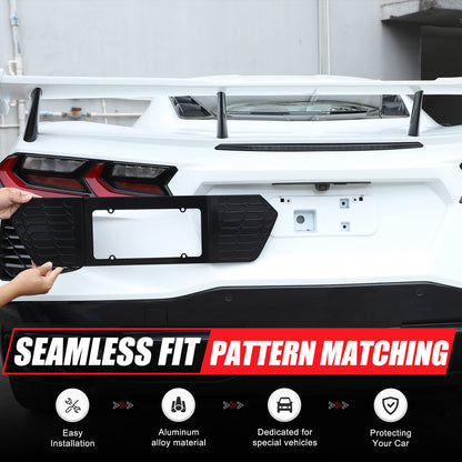 Glossy Black Alloy Rear License Plate Filler Panel Trim for Corvette C8 2020+ 5