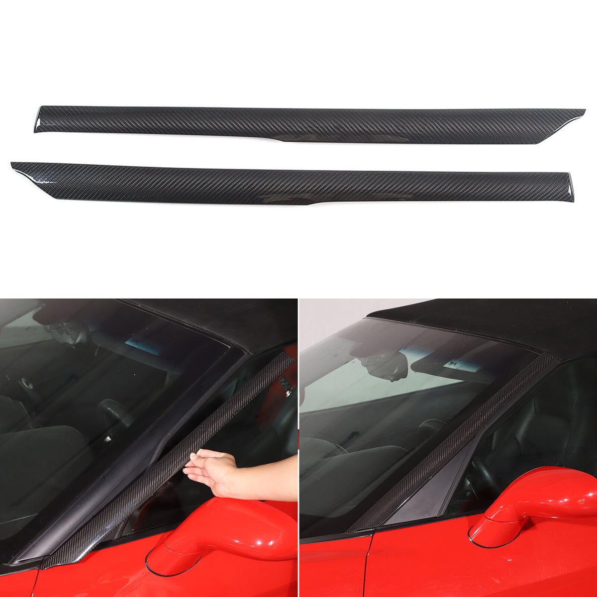 Real Dry Carbon Fiber Front A-Pillar Decorative Cover Trim For Corvette C6 05-13 15