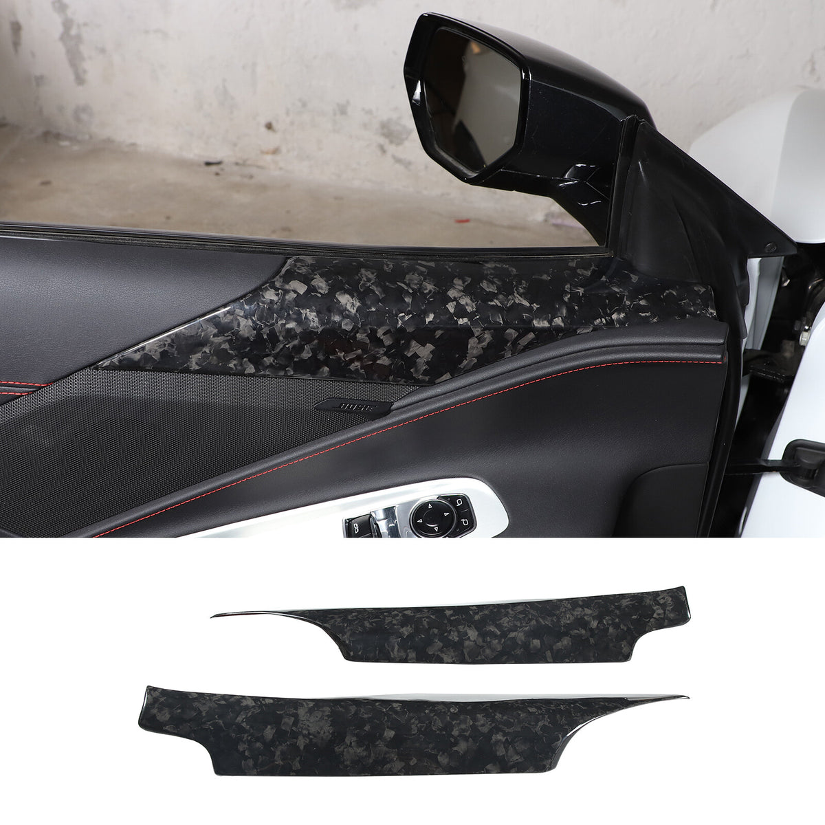 Forged Carbon Fiber Window Glass Door Upper Panel Trim For Corvette C8 2020+ US 4