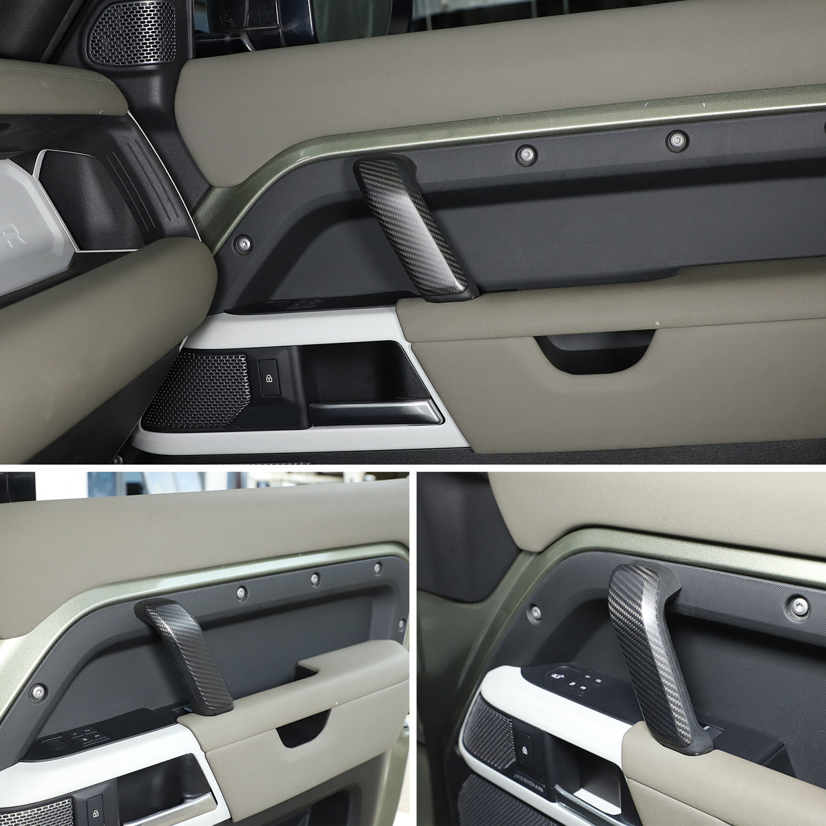 Matte Real Carbon Interior Door Handle Cover Trim For LR Defender 110 2020-23 8