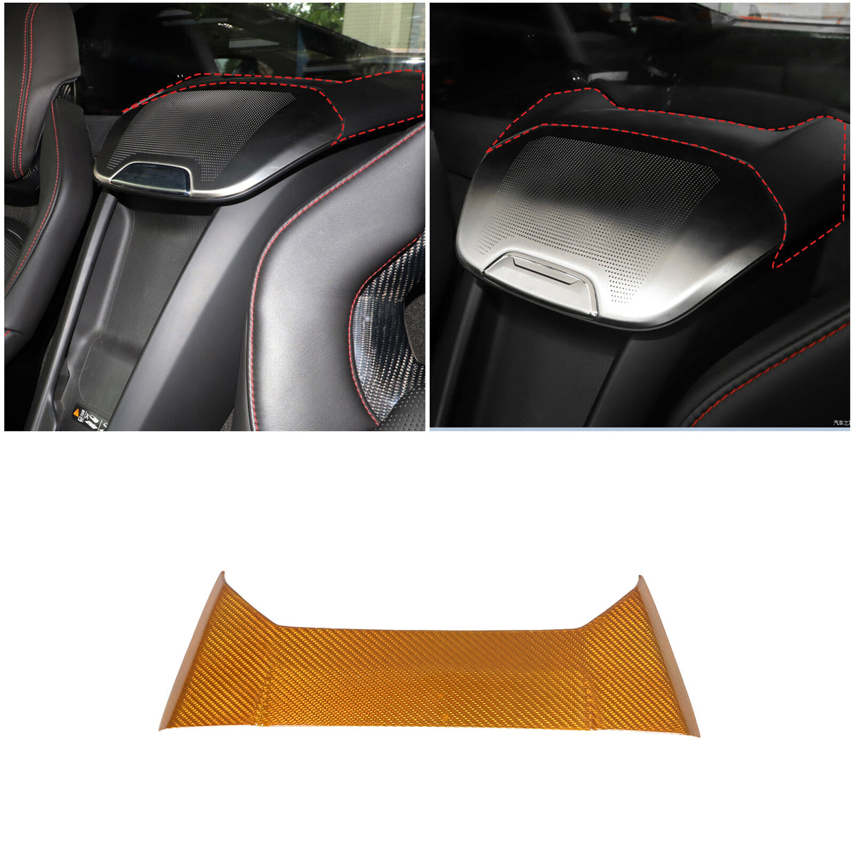 Yellow Carbon Rear Speaker Panel Trim For Corvette C8 Convertible 2LT 3LT 20+ 6