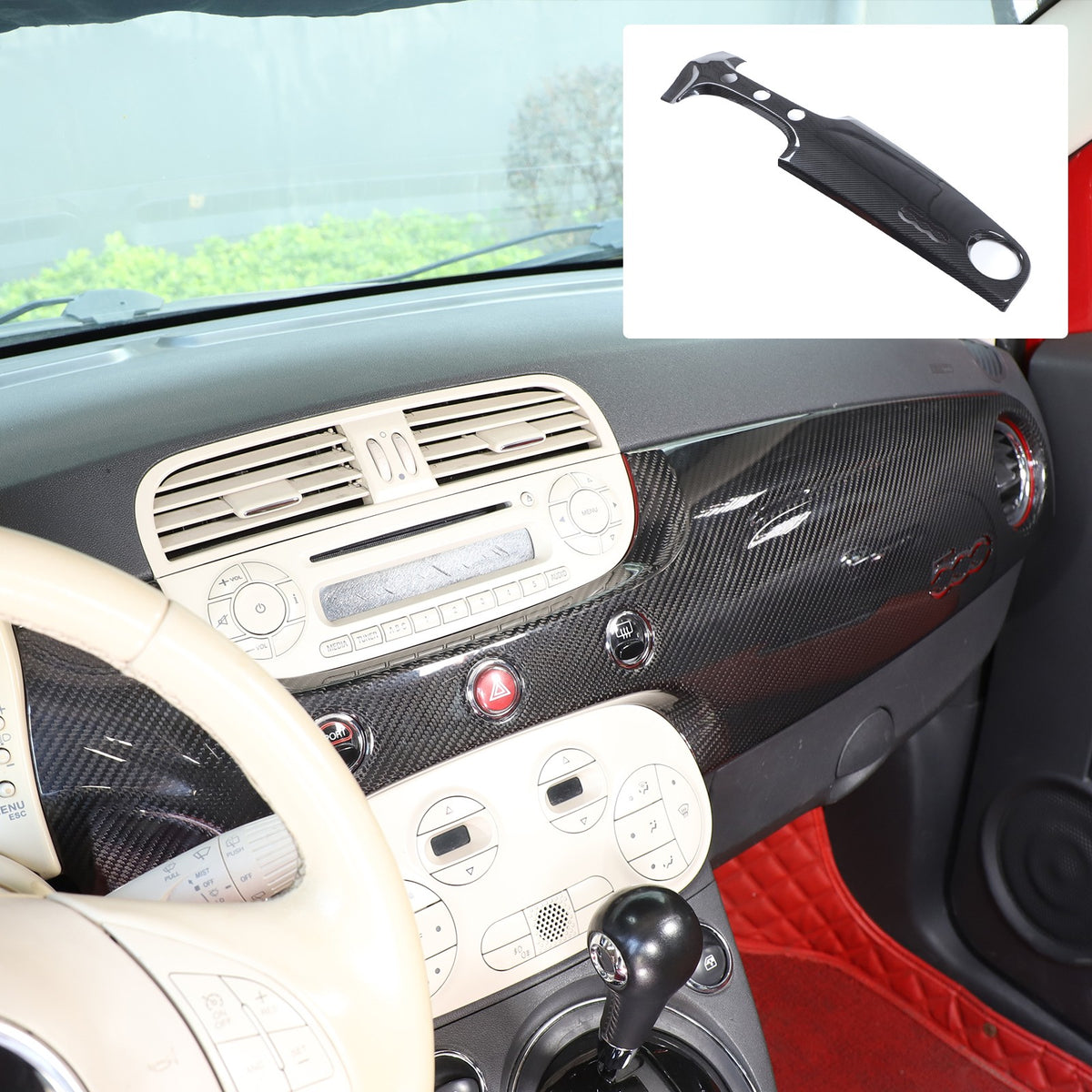 Real Carbon Fiber Dashboard Panel Trim Cover For Fiat 500 312 2007-2015 13