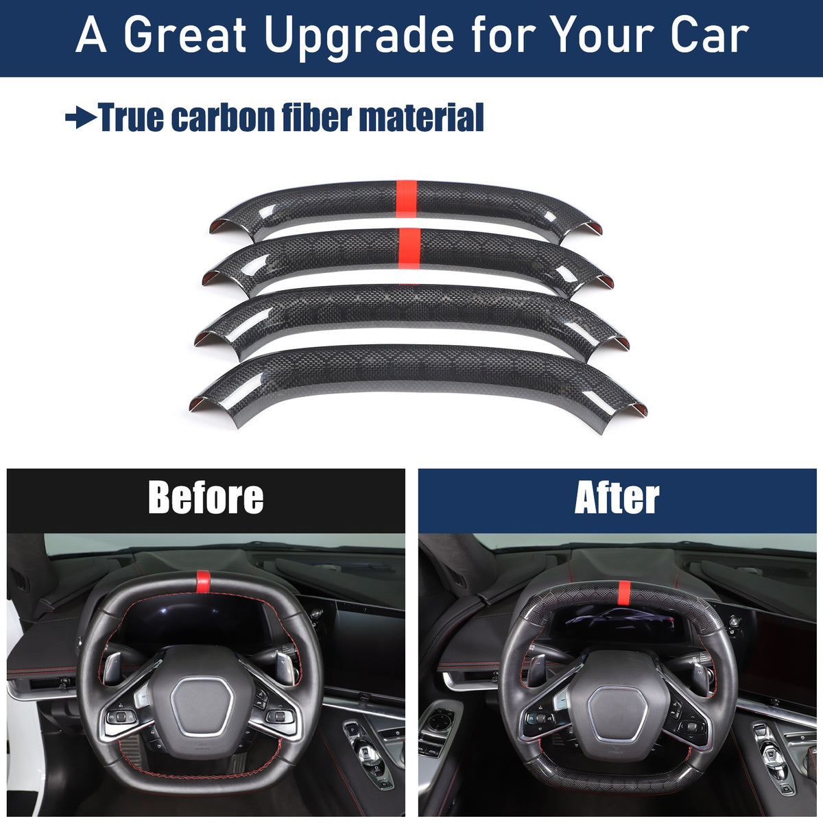 Red Top Honeycomb Carbon Fiber Steering Wheel Trim Cover For Corvette C8 2020+ 20