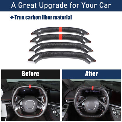 Red Top Honeycomb Carbon Fiber Steering Wheel Trim Cover For Corvette C8 2020+ 20