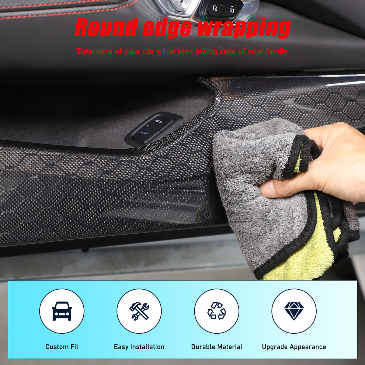 Honeycomb Real Carbon Fiber Door Anti-Kick Panel Trim For Corvette C8 2020+ 24