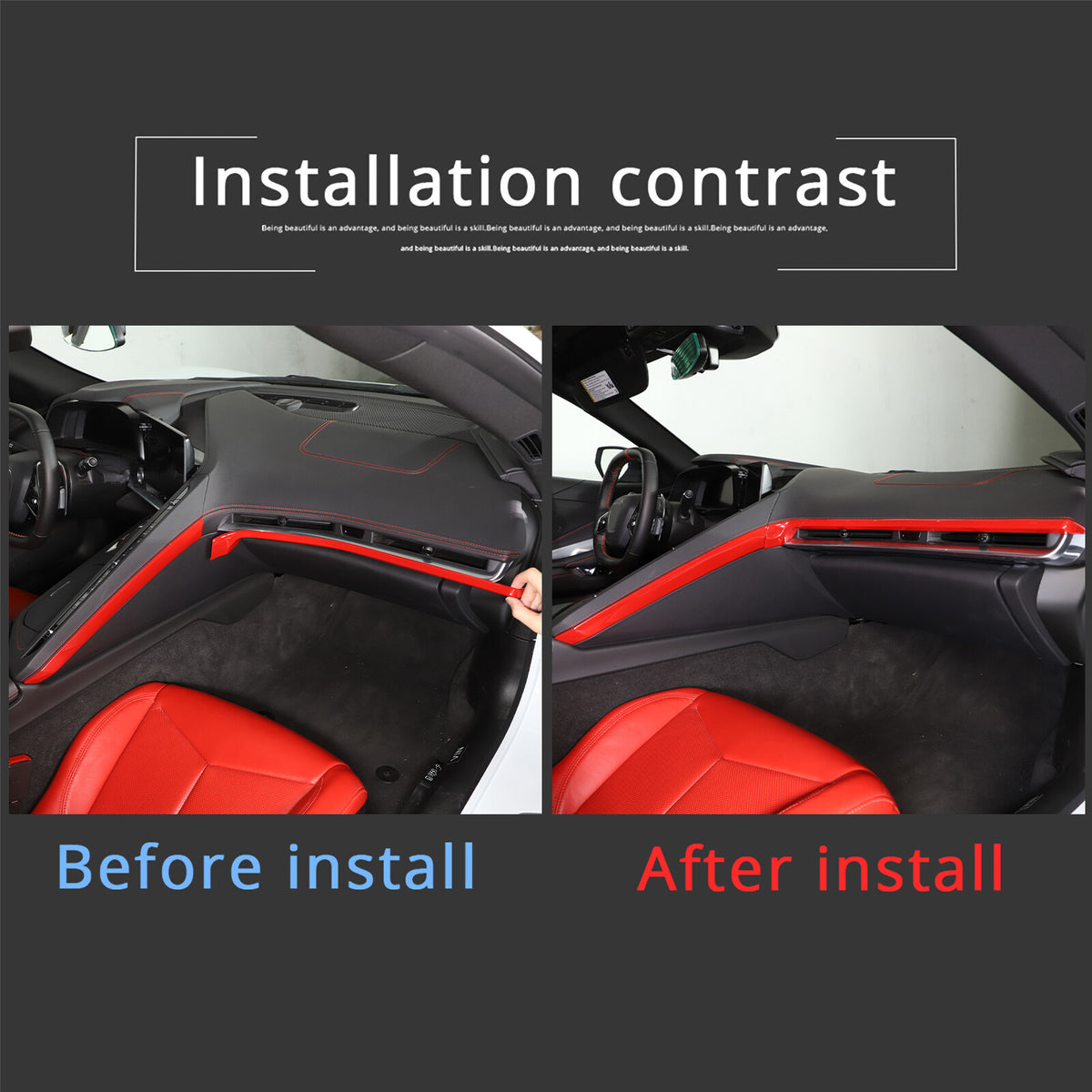 Red Full Interior Set Dash Panel Decor Cover Trim Kit For Corvette C8 2020-25 - Variants 11-15 17