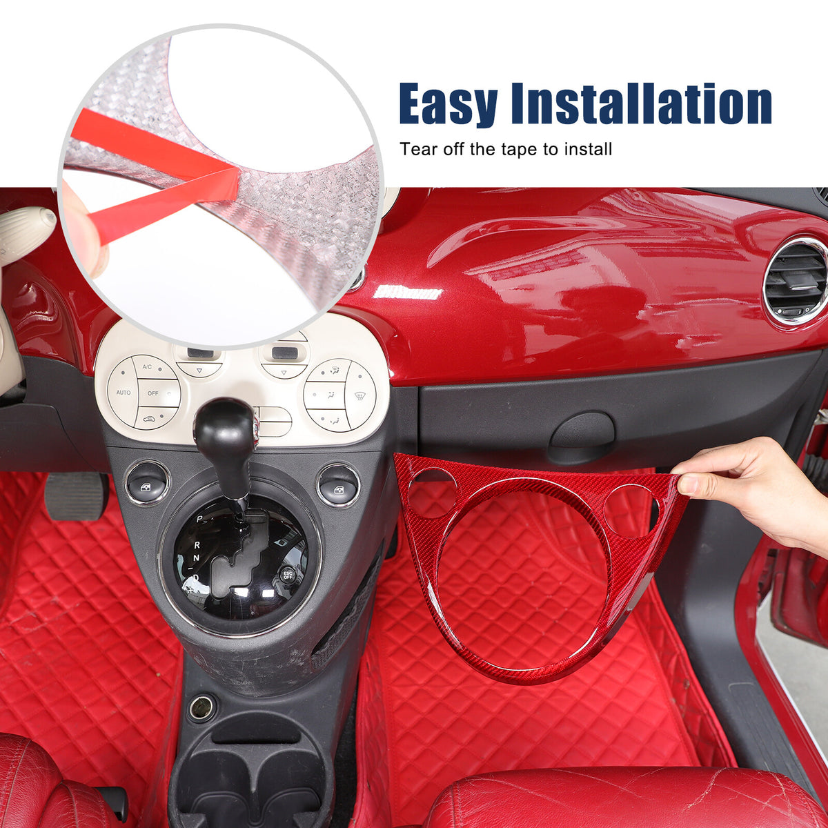 Red Real Carbon Fiber Center Gear Shift Panel Trim For Fiat 500 Abarth 595 10-22 17