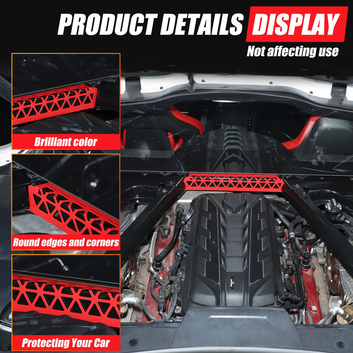 Red Aluminum Engine Bay Strut Bar Connecting Trim Cover For Corvette C8 2020+ 12