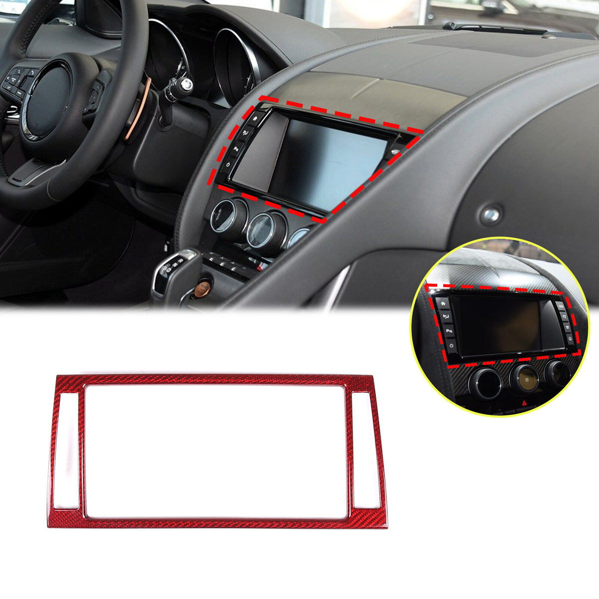 Red Carbon Fiber Dashboard Navigation Cover Trim for For Jaguar F-TYPE 13-18 6