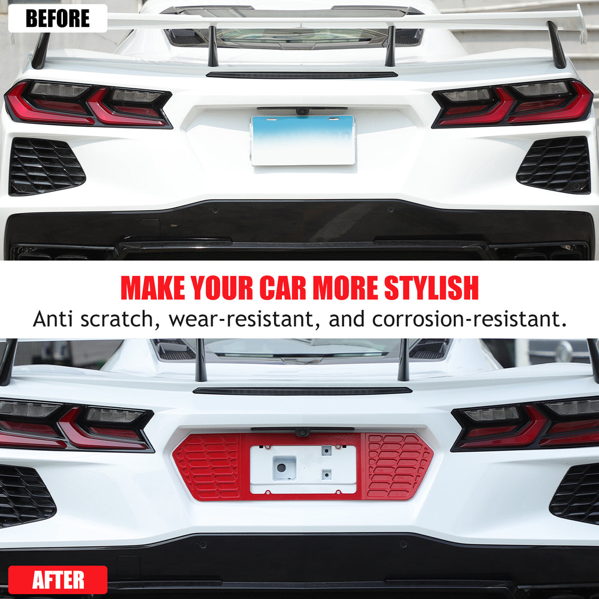 Red Alloy Rear License Plate Filler Frame Trim Cover For Corvette C8 2020-25 US 19