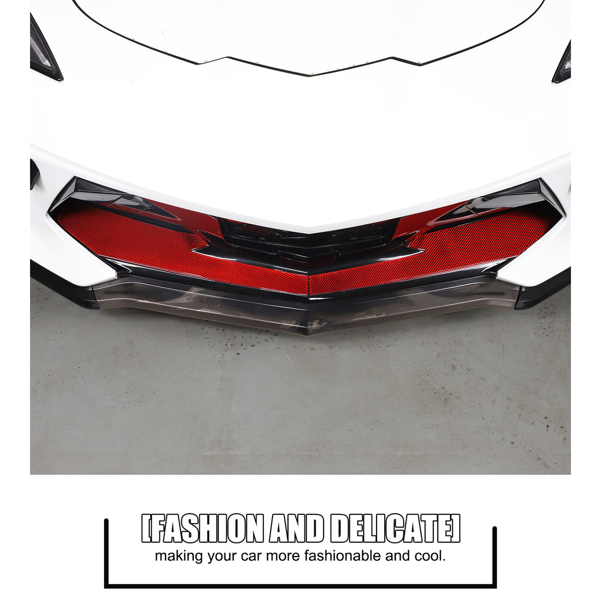 Red Carbon Fiber Car Exterior Front Lip Cover Trim Sticker For Corvette C8 20-25 12