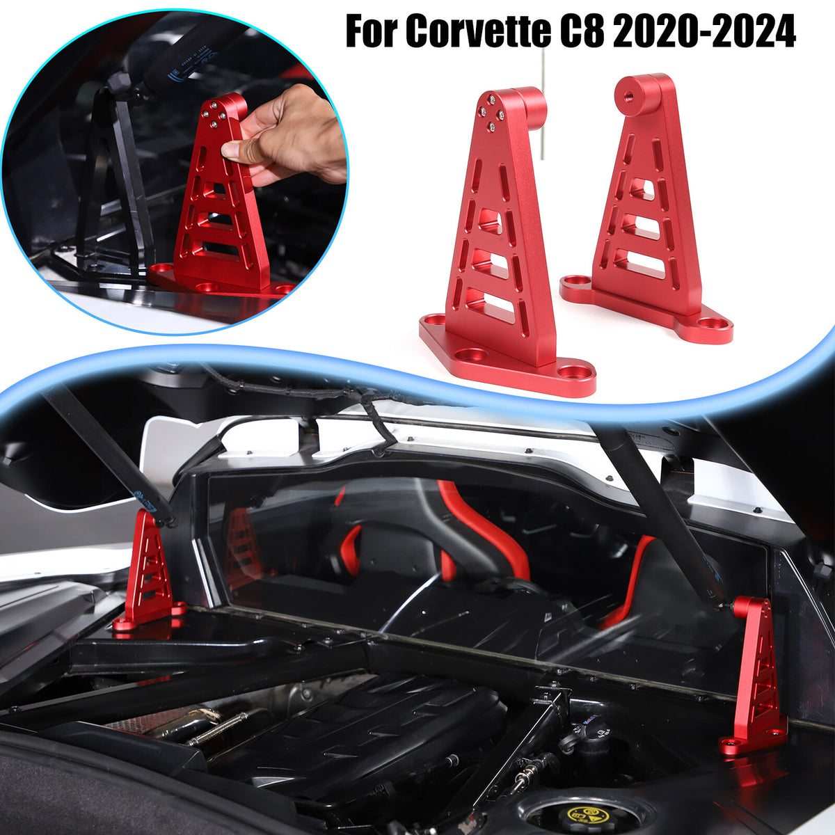 Replacement Red Alloy Hood Hydraulic Rod Base Bracket For Corvette C8 2020-2026 1