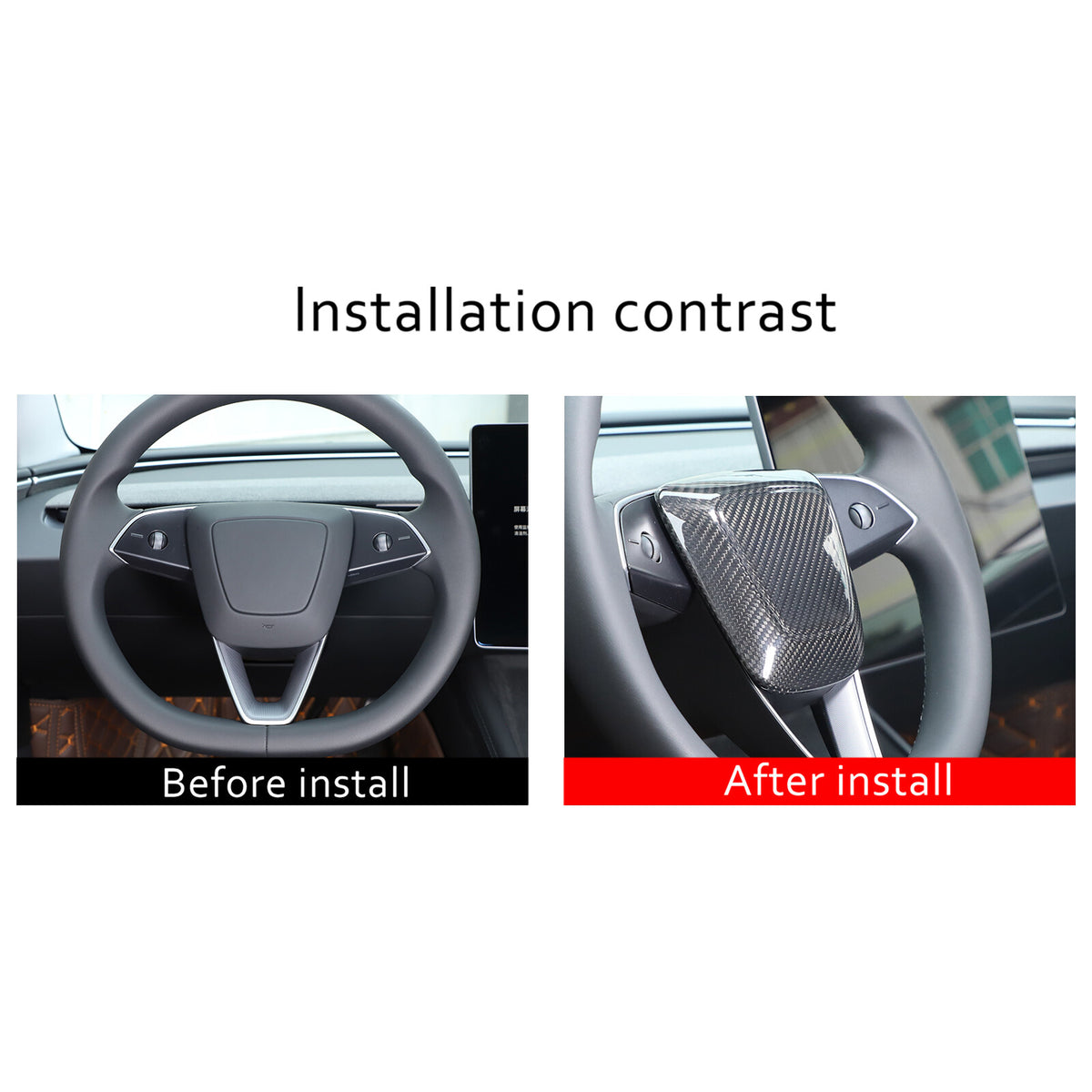 Real Carbon Fiber Steering Wheel Logo Trim Cover For Tesla Model 3 2023-2024 11