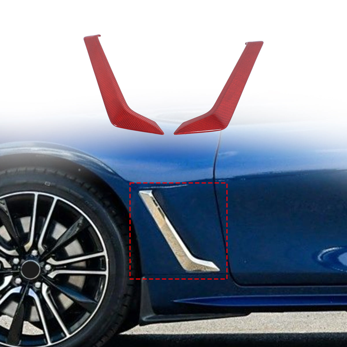 Red Real Dry Carbon Fiber Side Air Fender Vent Trim For Infiniti Q60 2016+ 8