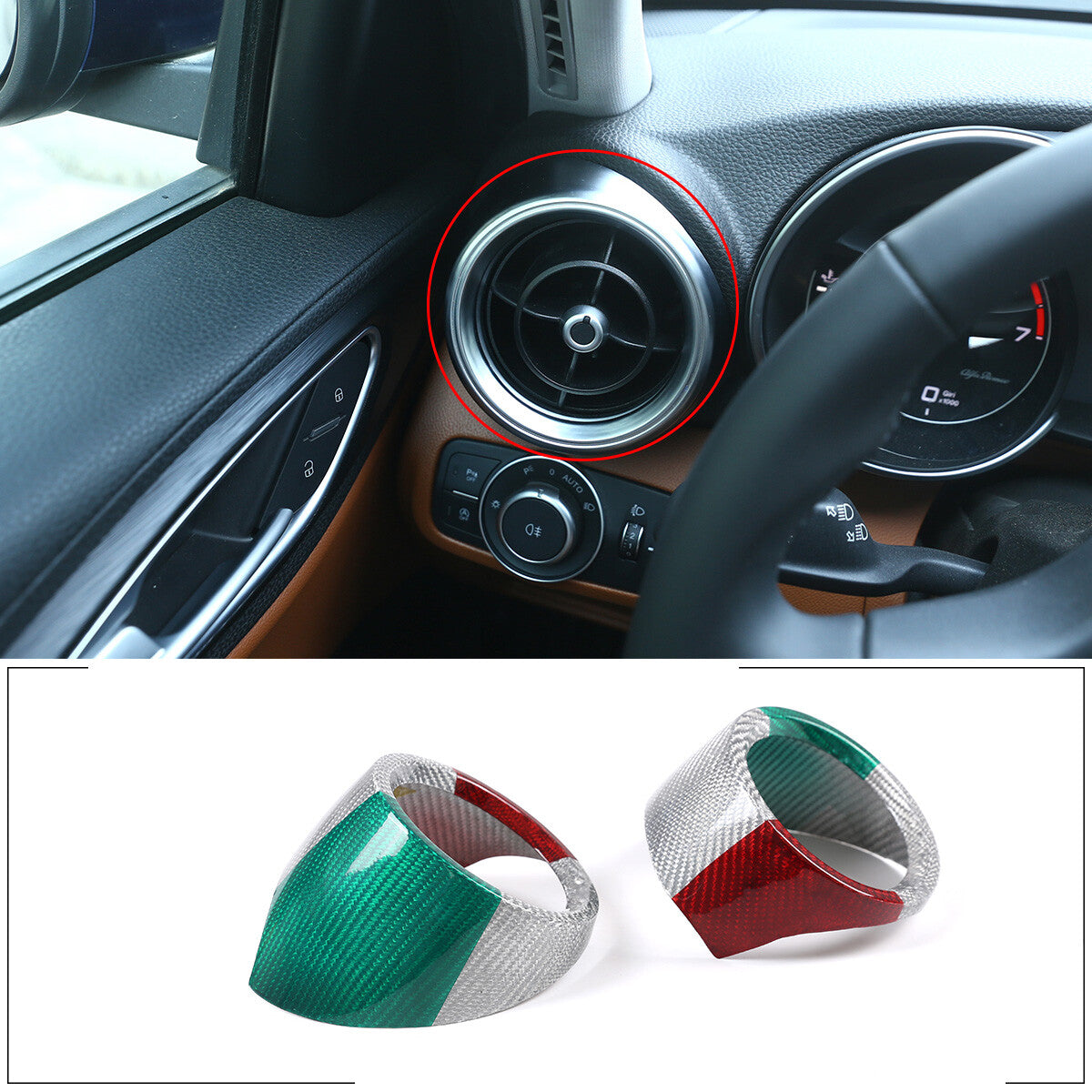Carbon Fiber Side Air Vent Outlet Cover Trim For Alfa Romeo Giulia17-20 1