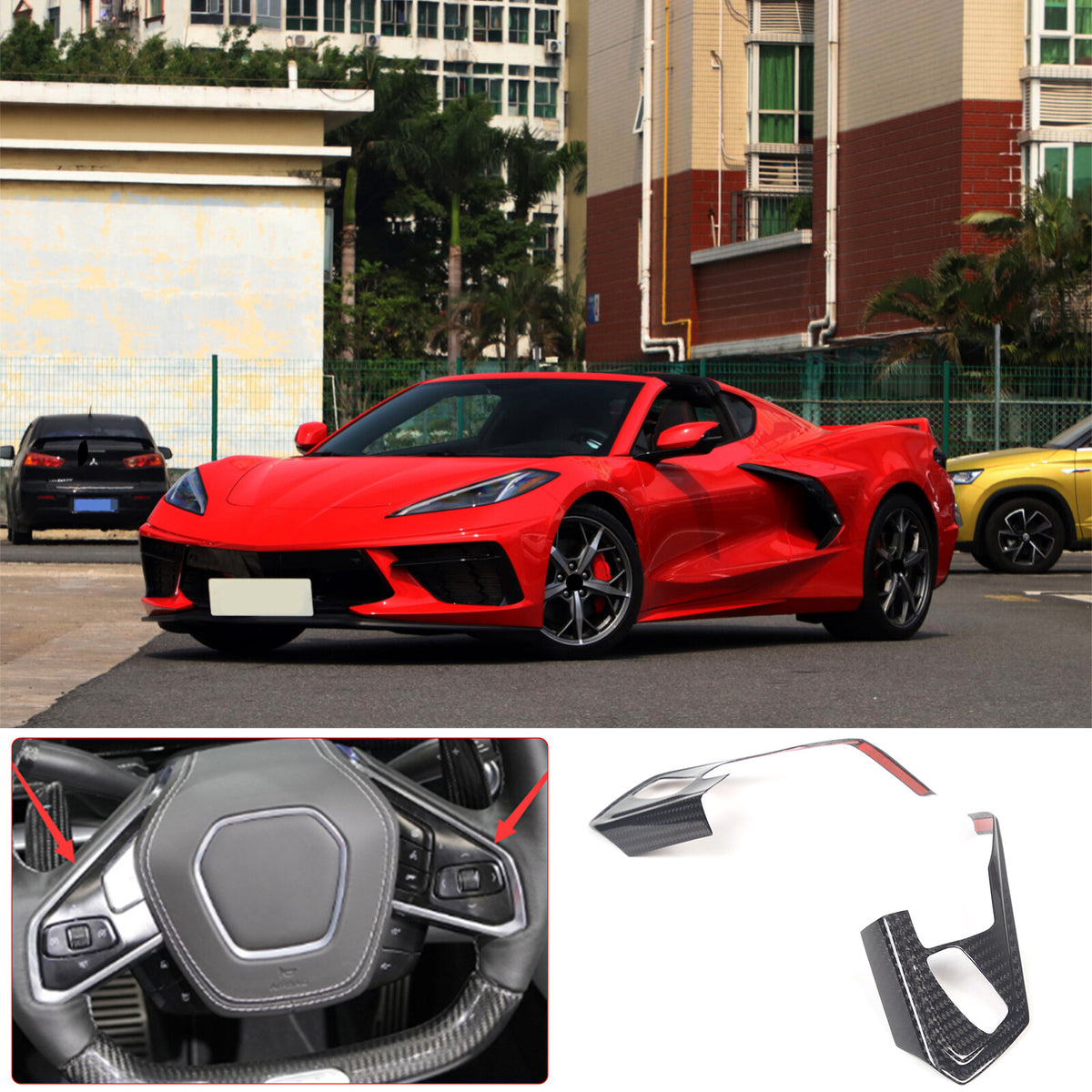 Real Carbon Fiber Steering Wheel Button Trim Cover For Corvette C8 2020-2026 - Variants 1-5 4