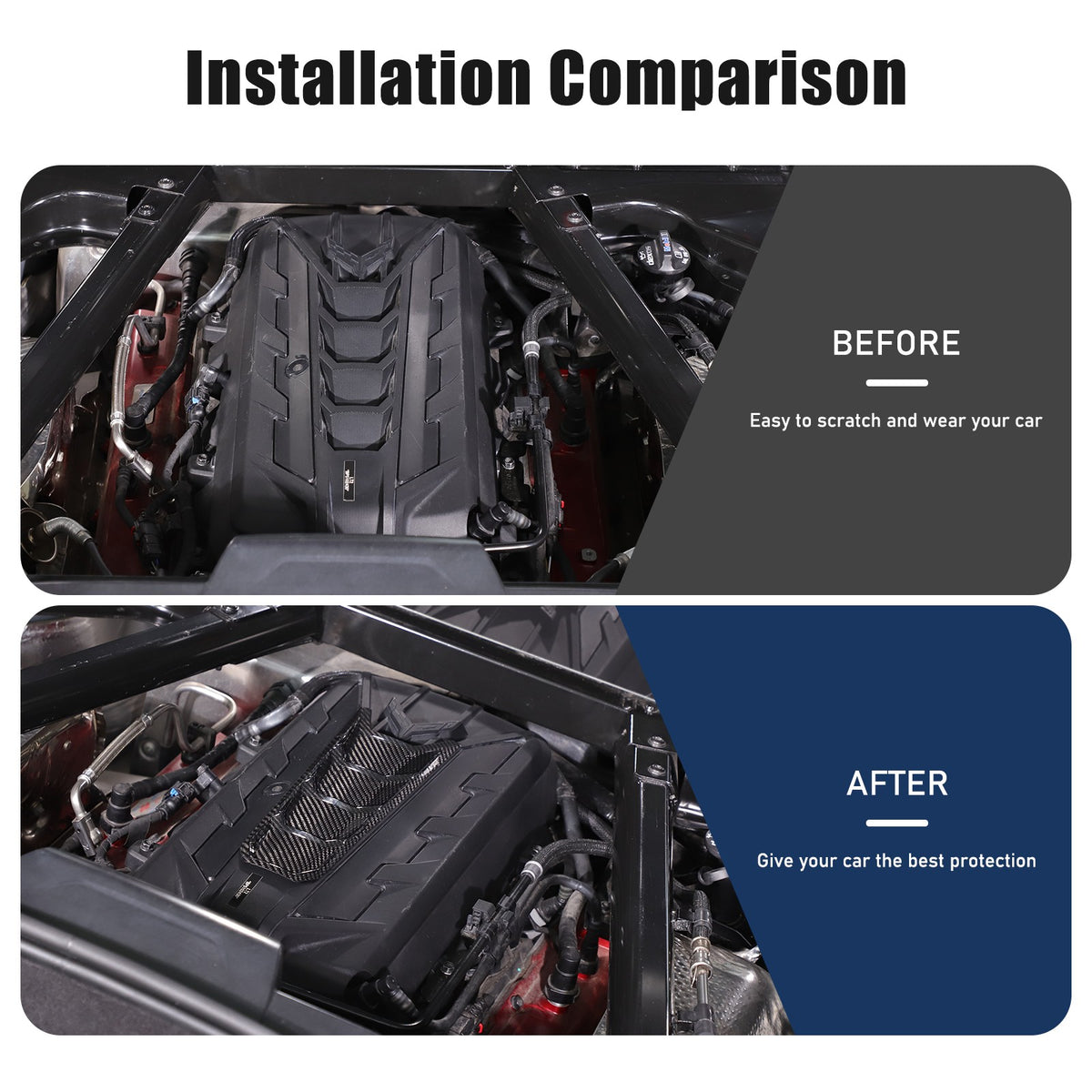 Real Carbon Fiber Engine Hood Center U-Shaped Cover Trim For Corvette C8 2020+ 22