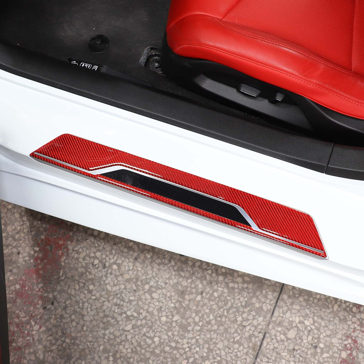 Red Soft Carbon Fiber Interior Decor Trim Kit Cover Set For Corvette C8 20-25 233