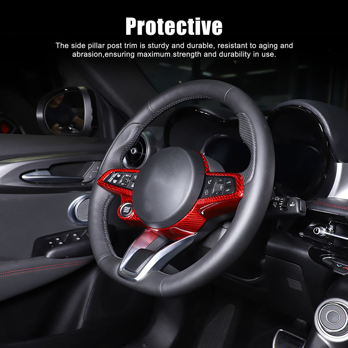 Red Real Carbon Fiber Steering Wheel Cover Trim For Alfa Romeo Tonale 2022-2024 18