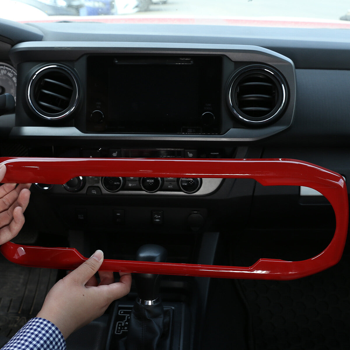 Red ABS Central Control Dashboard Decorative Cover For Toyota Tacoma 2016-2023 12