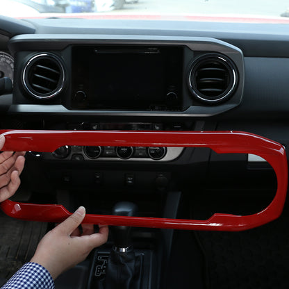 Red ABS Central Control Dashboard Decorative Cover For Toyota Tacoma 2016-2023 12