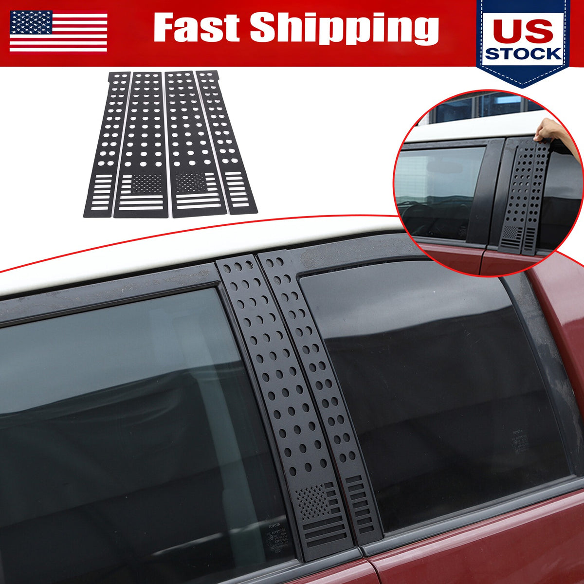 US Flag Alloy Window Center Pillar Trim Panel For Toyota FJ Cruiser 2007-21 1