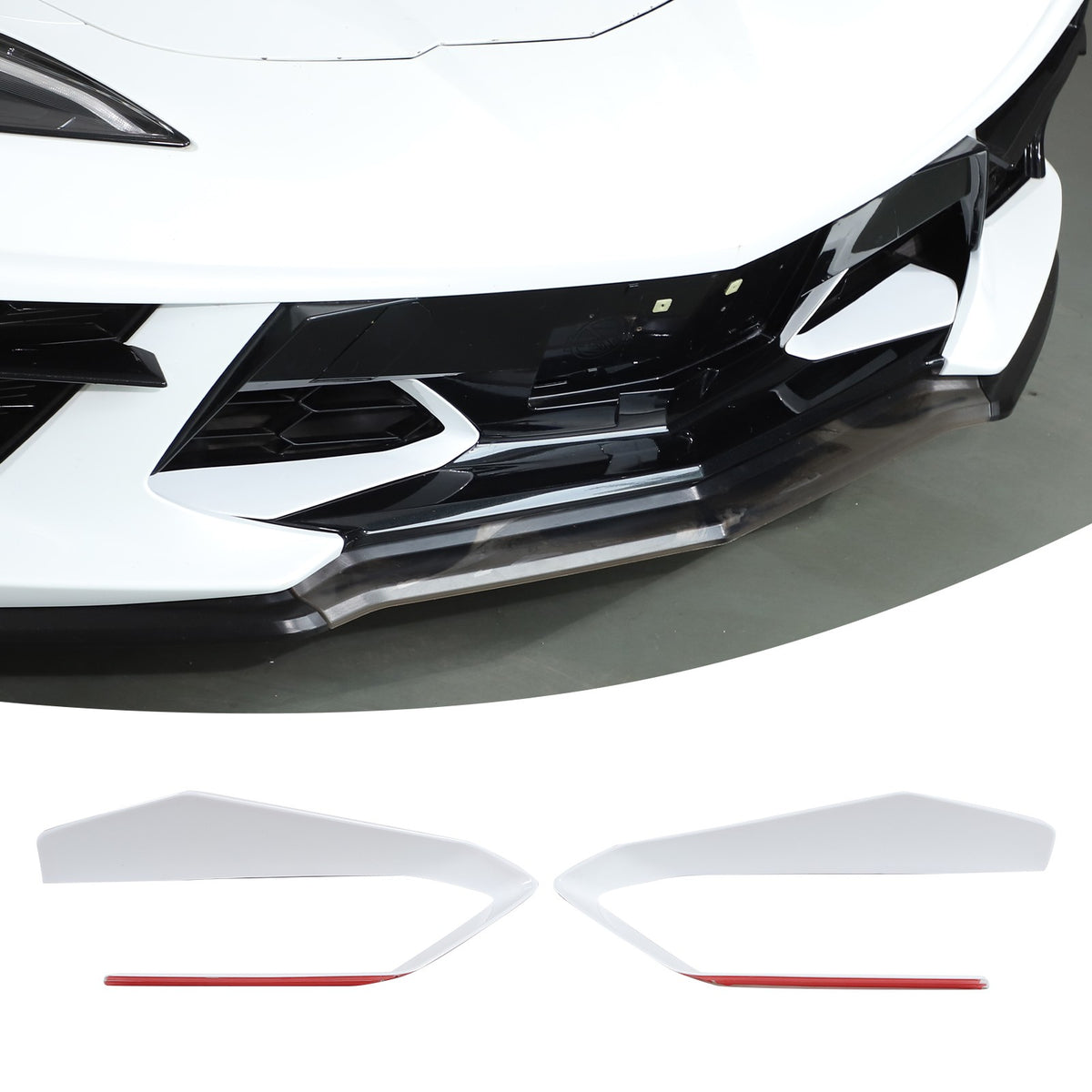 White ABS Front Bumper Center Grille Frame Trim For Corvette C8 2020+ 16